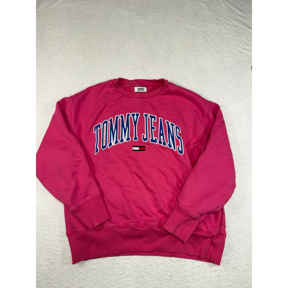 Tommy Jeans Pink Collegiate Logo Crewneck Heavyweight Sweatshirt Large